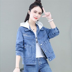 besteffie 여자 데님자켓 여성용 데님 후드 자켓 캐주얼 빈티지 와이드핏 봄가을 레이어드 E28
