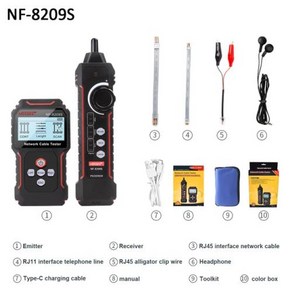 NOYAFA NF-8209S 네트워크 케이블 추적기 LCD 디스플레이 테스터 길이 측정 와이어맵 도구, 1) NF-8209S, 1개