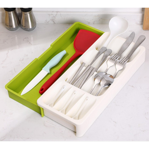 커트러리 2단 정리함 키친 서랍장 위생보관 수저분리함 서랍형수저통, 화이트, 1개