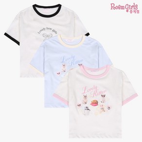 로엠걸즈 중계점 배색 링거티 (3Colo) *2025년 NEW ITEM* 라인 배색 아기자기한 그래픽 포인트 디자인 데일리 반팔티셔츠 4~11세 RGRA2536C