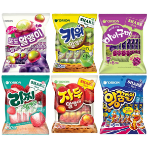 오리온제과 자두 알맹이 216g + 리찌 알맹이 216g + 포도 알맹이 216g +키위 알맹이 216g + 왕꿈틀이 255g + 마이구미 포도 259.2g