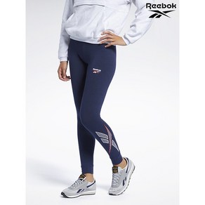 리복 Reebok 여성 네이비 클래식 CL TS 빅 로고 코튼 레깅스 REPA1E055N2