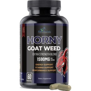 Hony Goat Weed Exta Stength 마카 L아르기닌 인삼 함유 욕망 성능 체력 에너지 증진 비GMO 포뮬러 60캡슐, 1개