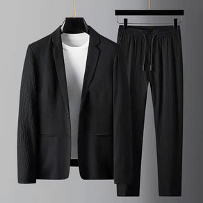 AOUGK XL~5XL 남성 시어서커 정장세트 빅사이즈 주름 투피스 경량 여름 자켓 + 밴딩 바지 냉감 상하세트