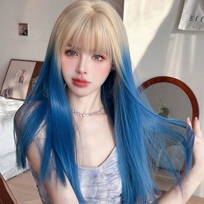 가발위드 투톤 긴머리 스트레이트 여성 통가발 블루틴, 1개, 밀크블루