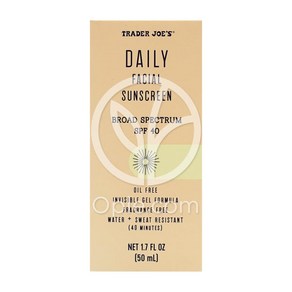 [내일도착] 트레이더조 데일리 페이셜 선스크린 선크림 SPF 40 Tade Joes Daily Facial Sunsceen SPF 40 50ml, 1개