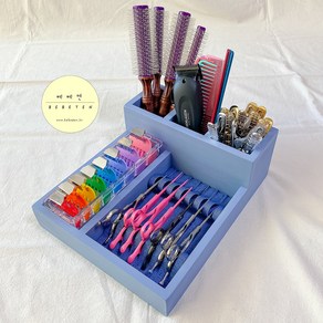 [츄레이 가위거치대 6컬러] 원목+가죽 가위정리대, 1개, 연블루