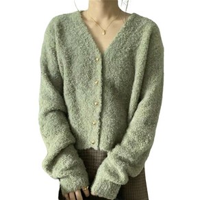 여성 추동 스웨터 부클 브이넥 루즈핏 니트 가디건 Women's cardigan