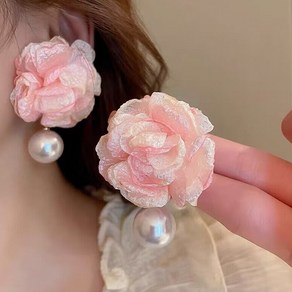 러블리 꽃잎 쉬폰 진주 포인트 여성 패션 귀걸이 J886