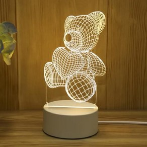 GEEKI 인테리어 조명 장식 램프 감성 무드등 수면등 수유등 3D 크리에이티브 곰 아크릴 USB LED 야간 홈 침실 크리스마스 생일 결혼 선물, [01] 흰색, [01] USB 빛