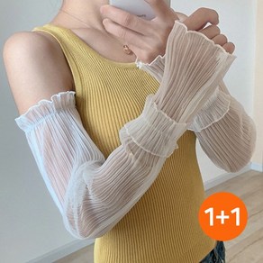 1+1 쉬폰 레이스 여성 시스루 팔토시 운전 쿨토시 손등커버 골프 야외 스포츠 여름 자외선차단 쿨링 냉감, 화이트+화이트