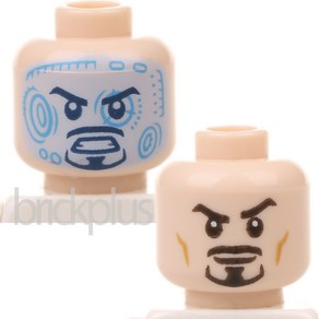 레고 부품 토니스타크 아이언맨 헤드 Minifig Head Dual Sided Moustache Goatee and Cheek Lines 6221340 3626cpb2060, 1개