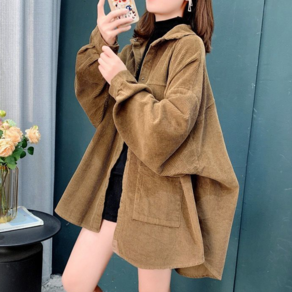 besteffie 코듀로이 자켓 여성용 봄가을 캐주얼 루즈핏 코듀로이 자켓 앞단추 빅포켓 디자인 E28