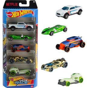 Hot Wheels 장난감 자동차 조정 크리스마스 게임 핫 휠 및 트럭 애니메이션 넷플릭스 시리즈 렛츠 레이스의 다이캐스트 차량 5종 세트, 1개