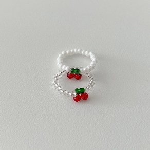 mini 체리 앵두 투명 비즈반지 2color