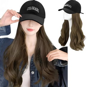 가발위드 긴머리 웨이브 고급 캡시크 웨이브 일체형 모자가발, 1개, 콜드브라운
