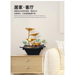 실내 탁상용 미니 분수 물멍 lotus leaf tabletop Fountains zen 요가 명상 폭포 자연 바위와 따뜻한 노란색 빛 거실 장식 인공폭포 실내분수대, 없음