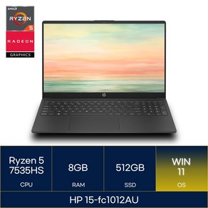 HP 2024 노트북 15 라이젠5 라이젠 7000 시리즈, Jet Black, 512GB, 8GB, WIN11 Home, 15-FC1012AU