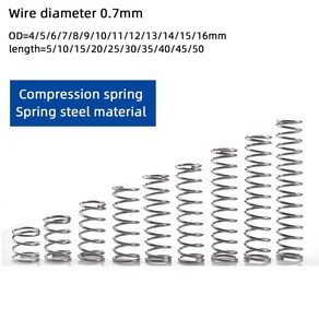 압축 스프링 스틸 소형 압력 복귀 Y형 길이 5mm 50mm OD 4mm 6mm 7mm 8mm 9mm 10mm 16mm 0.7mm 10 개, [01] 0.7mm, [09] 12mm, [10] 15mm, 10개