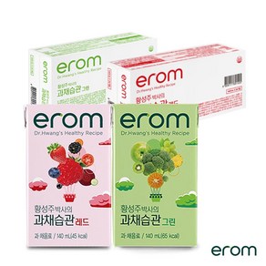 [EROM] 이롬 황성주박사의 과채습관 무첨가 과일야채주스 (레드/그린 각24팩) 140ml 48팩, 48개