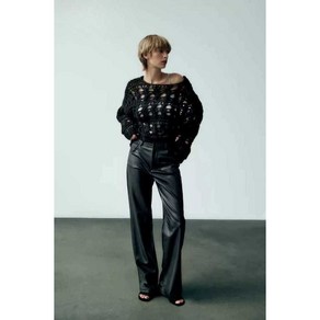 ZARA 여성바지 30대 40대 스트레이트 하이 웨이스트 인조 가죽