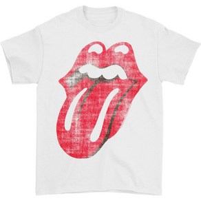 ROCKPANDA Rolling Stones Classic Distressed Tongue On White 반팔티