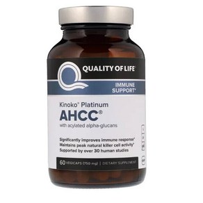 키노코 Quality of Life Labs 플래티넘 AHCC 면역 지원 750mg 60캡슐 248135, 1개