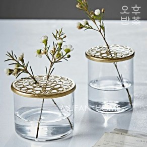 간편한 화병 고정 틀 이케나바화병 유리 꽃병 vase, 지름10cm, 금색 격자