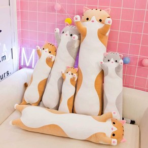 고양이 바디필로우 대형 쿠션 동물 베개 모찌 인형, 연한 갈색 50cm, 1개