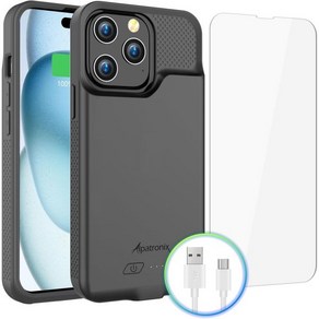 Alpatonix Battey Case fo iPhone 15 and Po 튼튼 슬림 휴대용 보호 확장형 15W 고속 충전 커버 및 무선 출력BX15W 포함 파워 뱅크