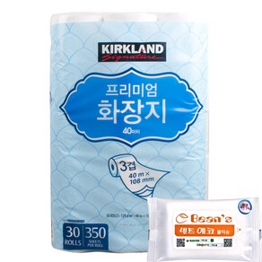 커클랜드 프리미엄 화장지 3겹 롤화장지 30롤 x1팩 + 빈즈물티슈10매, 30개입, 1개