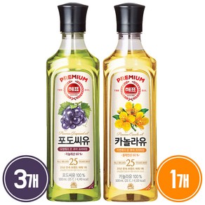 [사조대림] 해표 포도씨유 500mlX3병 +카놀라유 500mlX1병 (총4병), 1세트, 500ml