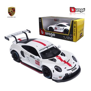 브라고 1:24 포르쉐 911 RSR GT 레이싱카 화이트 다이캐스트 모형차, 1개