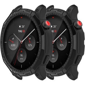스마트 워치 케이스 Amazfit GTR 4 시계 커버 컬러풀 충격 방지 실리콘 보호 쉘 슬리브용 스마트워치용 호환 블랙, Black&Black