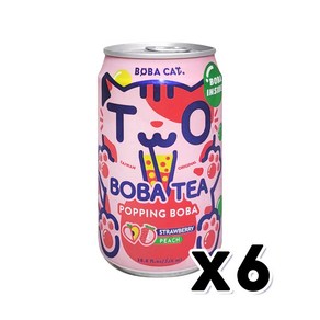 보바캣 팝핑보바 딸기&복숭아 버블티 캔음료 320ml x 6개