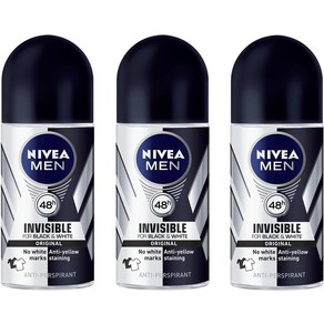 [니베아 일본직구] (Pack of 3) Nivea Invisible Black White Anti-perspirant Deodorant Roll On for Men 3x50ml - (3パック) 니베아 불가해 검정 그리고 백제한제 데오드란트 롤온 남성용 3x50ml