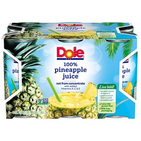 Dole 100% Pineapple Juice 6 Fl Oz (Pack of 6) 돌 100% 파인애플 주스 6 Fl Oz (6팩), 1 Dole 100% Pineapple Juice, 6, 177.44ml