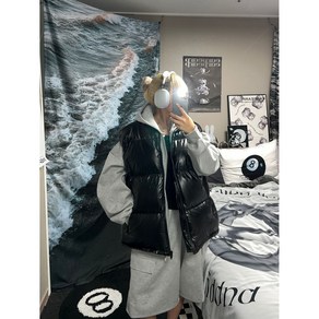 [4XL/빅사이즈] 유광 패딩 조끼 - 오버핏 조끼패딩 패딩추천 힙한패딩 플러스사이즈 통통 키큰녀 남자패딩조끼 간절기 겨울패딩 가을패딩 박시핏 따뜻한 웰론 기본템 교복 스트릿 고퀄