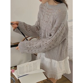 [리리앤코] 플리디인 시스루 라운드넥 꽈배기 니트