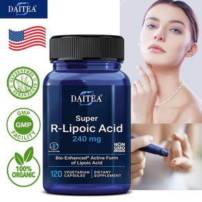 Daitea Super R-Lipoic Acid는 항산화 건강을 지원하여 세포 에너지 대사 및 필수 피부 건강을 유지하는 데 도움을 줍니다.