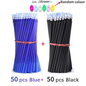 100Pcs 지울 수있는 젤 펜 리필 막대 세트 0.5mm 블루/블랙/레드 잉크 빨 손잡이 사무실 학교 문구 쓰기, 02 50Blue and 50Black