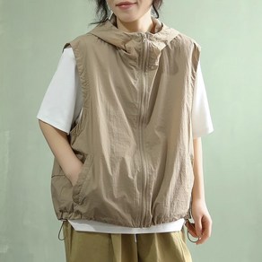 ROYALBELLE 여성 후드 집업 슬리브리스 베스트 캐주얼 바람막이 아웃도어 경량 조끼 점퍼 B0041125