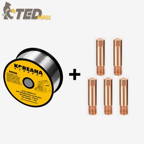 [TED MALL] 코리아나 논가스 와이어 용접봉 논가스 용접기 소모품세트 철와이어1개+미그팁5개, 1세트, 철와이어 1개+미그팁 5개