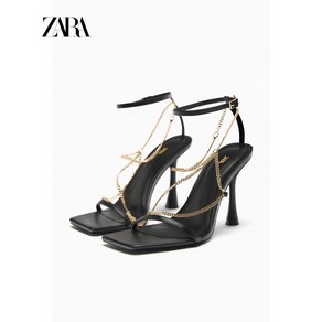 ZARA 자라 체인 디테일 레터 힐 스트랩샌들