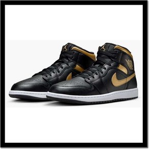 나이키 에어조던 다크골드 운동화 신발 Nike Ai Jodan 1 Mid Black Metallic Gold Sneakes