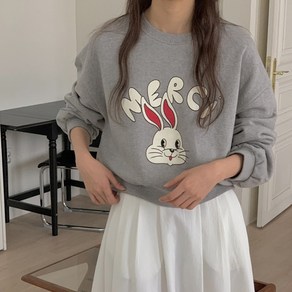 마이쏭 래빗크롭쭈리맨투맨 여성용 빅사이즈 오버핏 긴팔 데일리룩 박스티 루즈핏