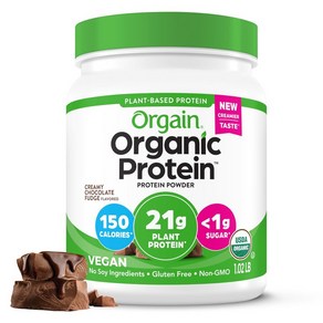 Ogain Oganic Vegan Potein Powde Ceamy Chocolate Fudge - 21g Plant Potein 7g Pebiotic Fibe, 1개, 680.39g