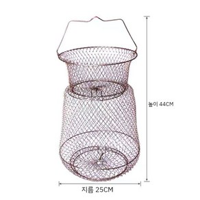 접이식 전금속 어망 투망 그물 바다 낚시 바구니 물고기 뜰채망 케이지, 짧은 와이어 직경 25 길이 44 cm