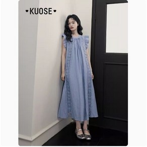 KUOSE 쿠오세 원피스 블루 날개 슬리브 레이스 스커트 드레스