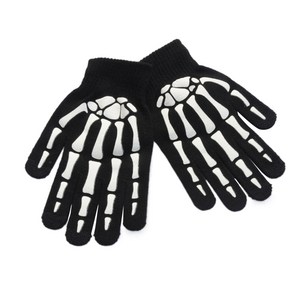 Gothic Knitted Gloves Wam Black Gloves 할로윈 Luminous Skull Gloves 할로윈 용품용 스켈레톤 장갑, B, 1개